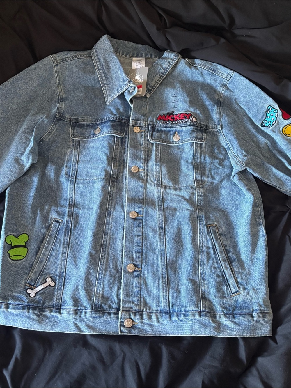 Disney Light Blue Denim Jacket with Multicolor Patches
